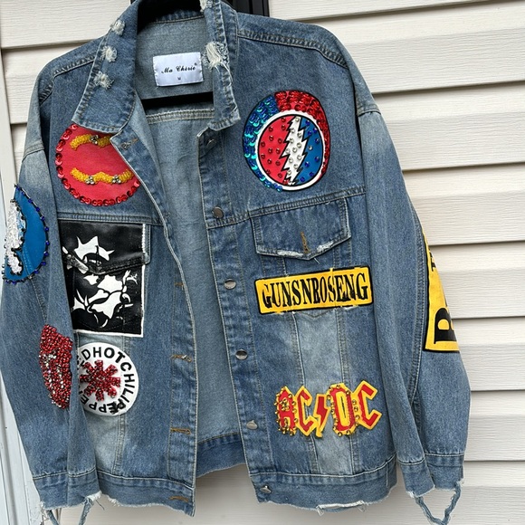 MA CHERIE MEN’S/LADIES DENIM JACKET GRATEFUL DEAD-AC/DC-RHCP-ROLLING STONES-M - Picture 3 of 10